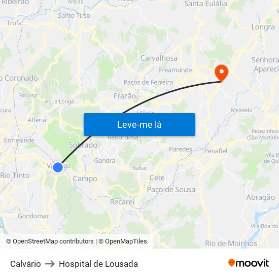 Calvário to Hospital de Lousada map