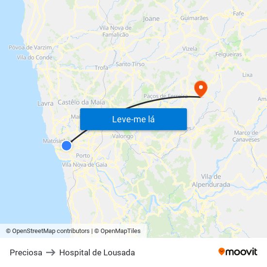 Preciosa to Hospital de Lousada map