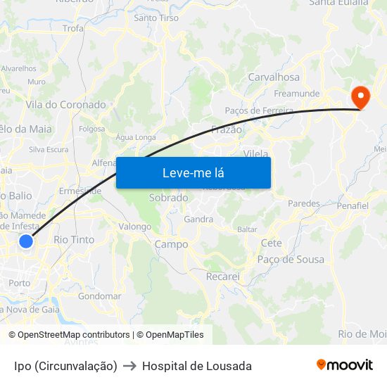 Ipo (Circunvalação) to Hospital de Lousada map