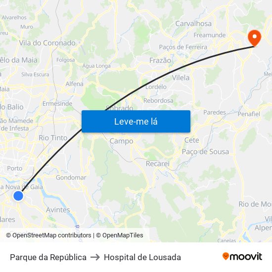 Parque da República to Hospital de Lousada map