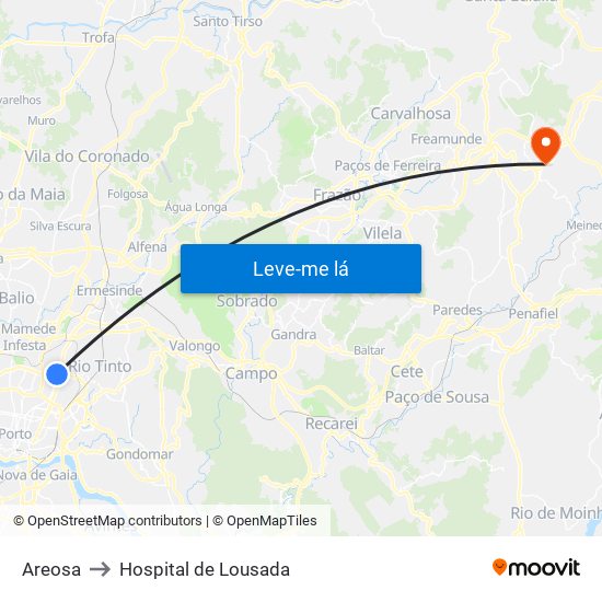 Areosa to Hospital de Lousada map