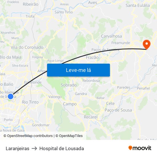 Laranjeiras to Hospital de Lousada map