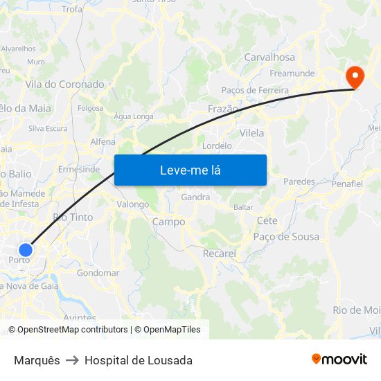 Marquês to Hospital de Lousada map