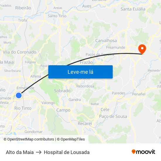 Alto da Maia to Hospital de Lousada map