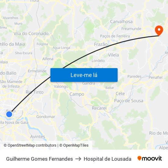 Guilherme Gomes Fernandes to Hospital de Lousada map