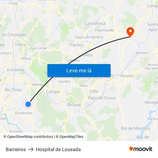 Barreiros to Hospital de Lousada map