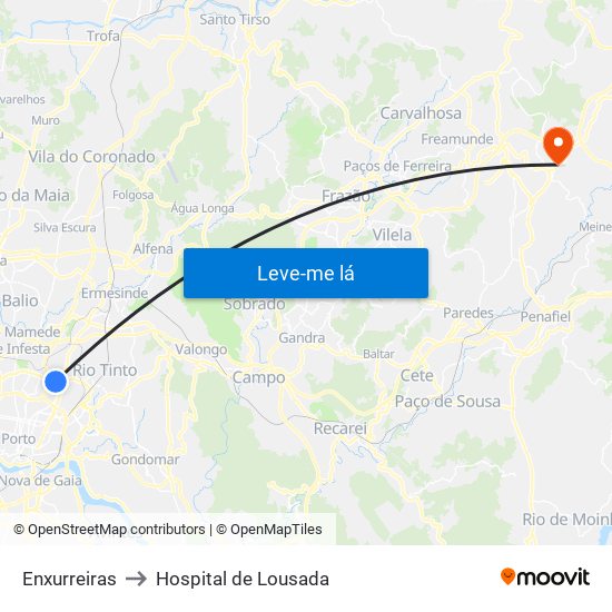 Enxurreiras to Hospital de Lousada map