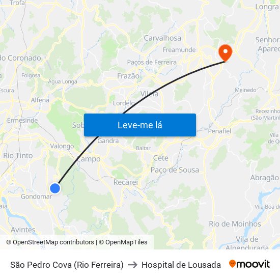 São Pedro Cova (Rio Ferreira) to Hospital de Lousada map