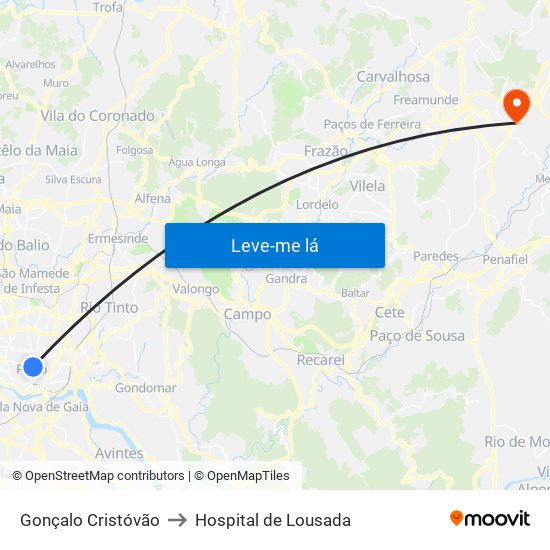 Gonçalo Cristóvão to Hospital de Lousada map