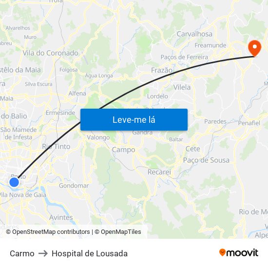 Carmo to Hospital de Lousada map