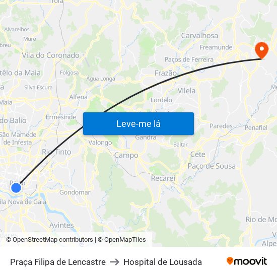 Praça Filipa de Lencastre to Hospital de Lousada map