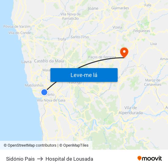 Sidónio Pais to Hospital de Lousada map