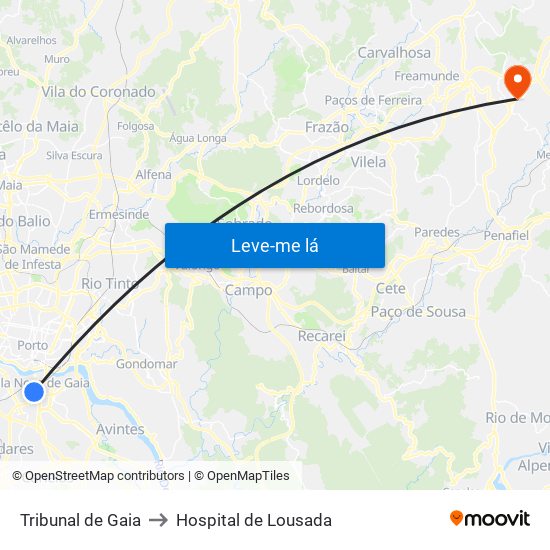 Tribunal de Gaia to Hospital de Lousada map