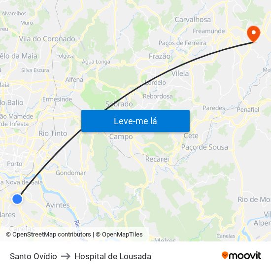 Santo Ovídio to Hospital de Lousada map