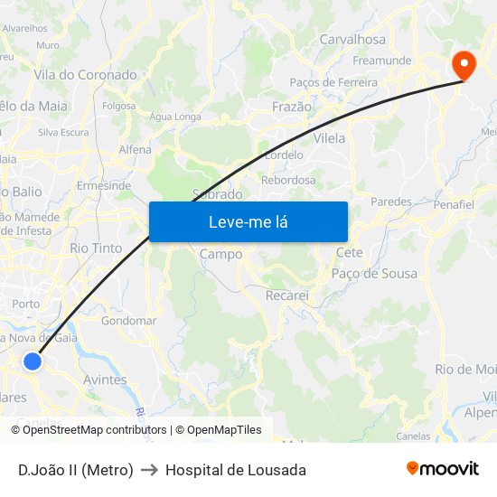 D.João II (Metro) to Hospital de Lousada map