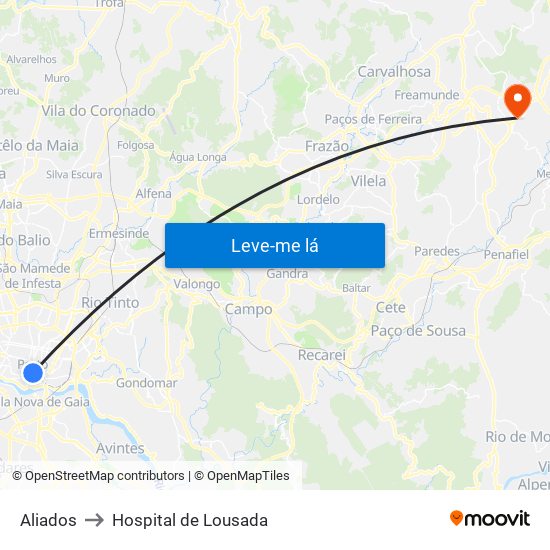 Aliados to Hospital de Lousada map