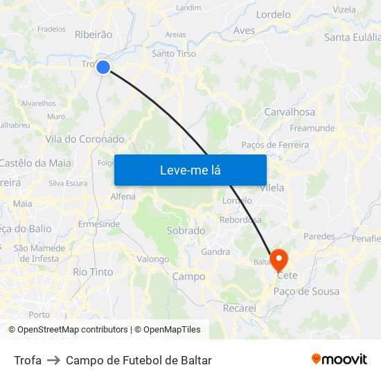 Trofa to Campo de Futebol de Baltar map
