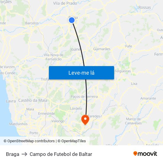Braga to Campo de Futebol de Baltar map