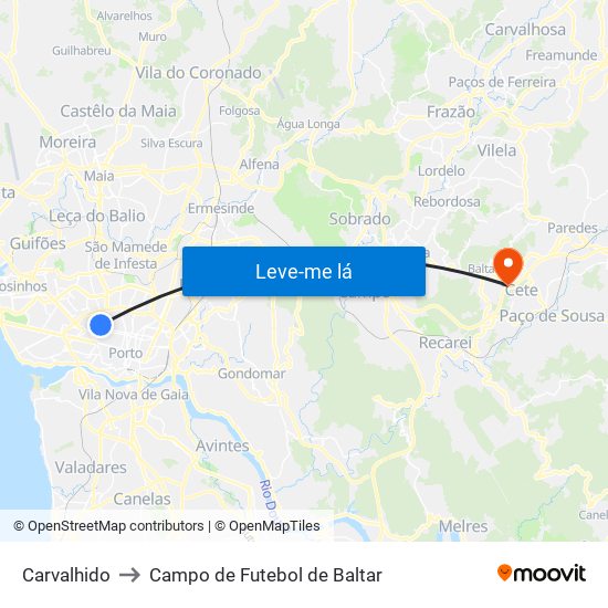 Carvalhido to Campo de Futebol de Baltar map