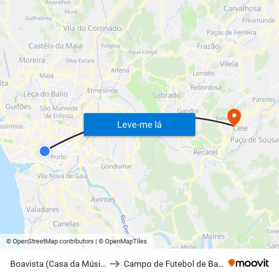 Boavista (Casa da Música) to Campo de Futebol de Baltar map