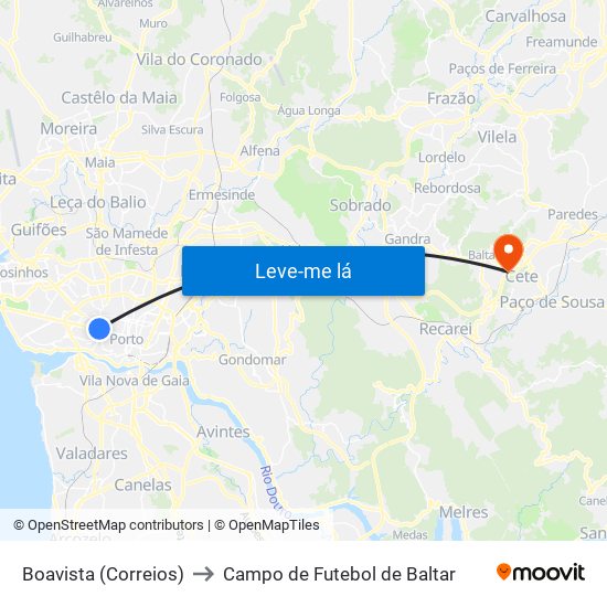 Boavista (Correios) to Campo de Futebol de Baltar map