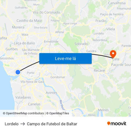 Lordelo to Campo de Futebol de Baltar map