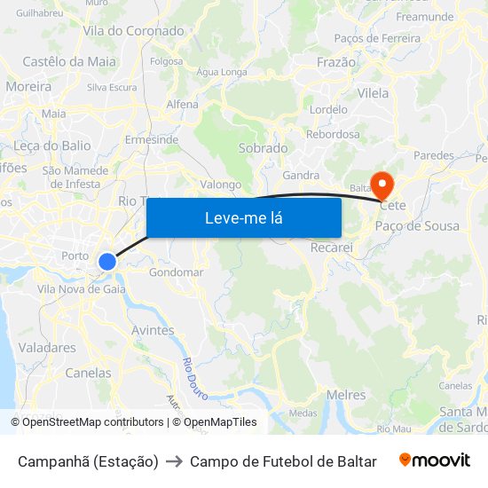 Campanhã (Estação) to Campo de Futebol de Baltar map