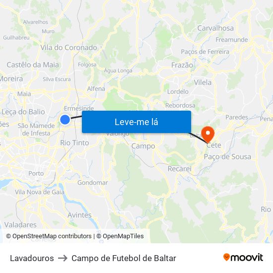 Lavadouros to Campo de Futebol de Baltar map