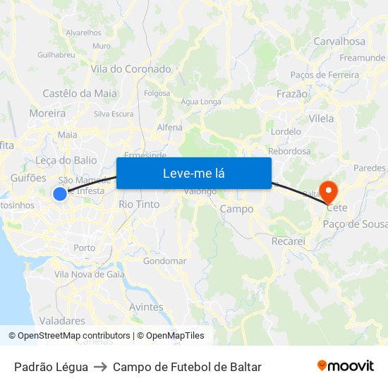 Padrão Légua to Campo de Futebol de Baltar map