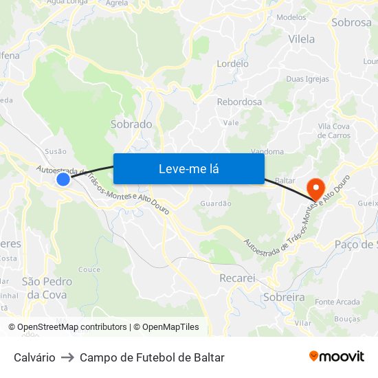 Calvário to Campo de Futebol de Baltar map