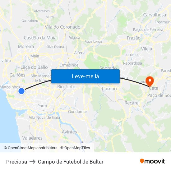 Preciosa to Campo de Futebol de Baltar map