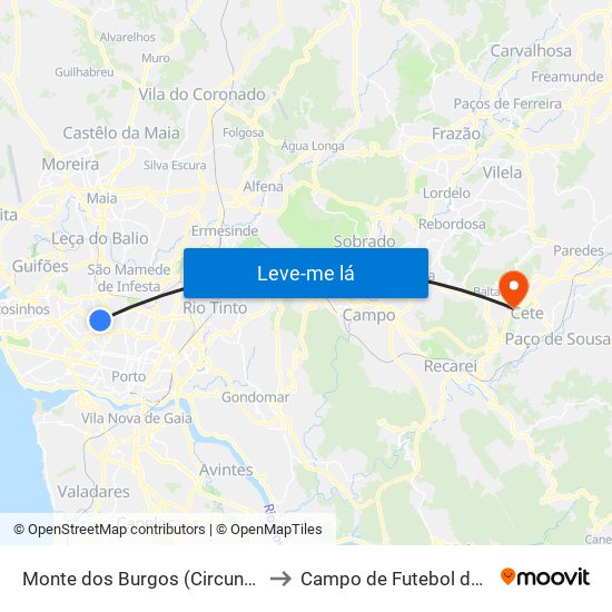 Monte dos Burgos (Circunvalação) to Campo de Futebol de Baltar map