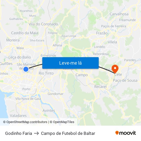Godinho Faria to Campo de Futebol de Baltar map