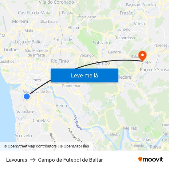 Lavouras to Campo de Futebol de Baltar map