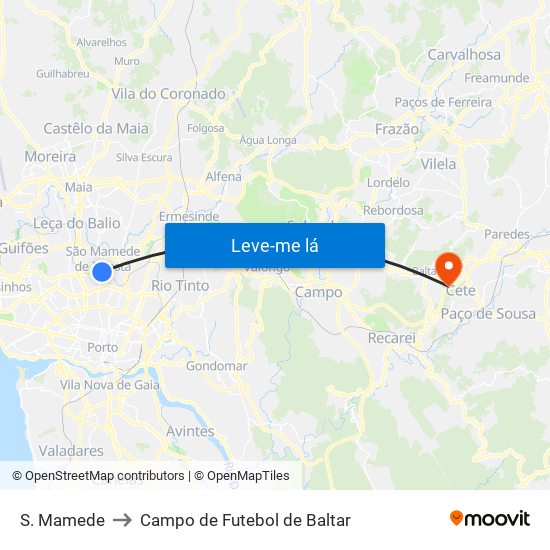 S. Mamede to Campo de Futebol de Baltar map