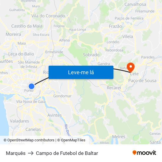 Marquês to Campo de Futebol de Baltar map