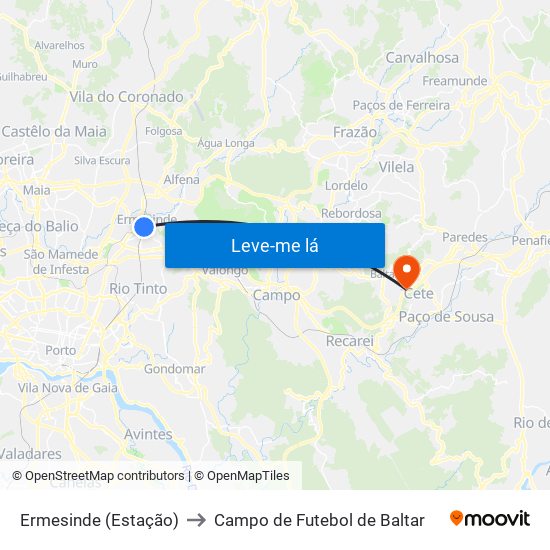 Ermesinde (Estação) to Campo de Futebol de Baltar map