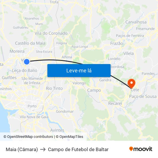 Maia (Câmara) to Campo de Futebol de Baltar map