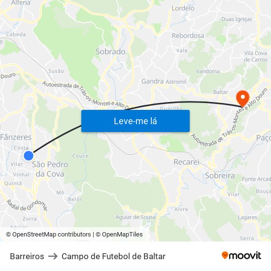 Barreiros to Campo de Futebol de Baltar map