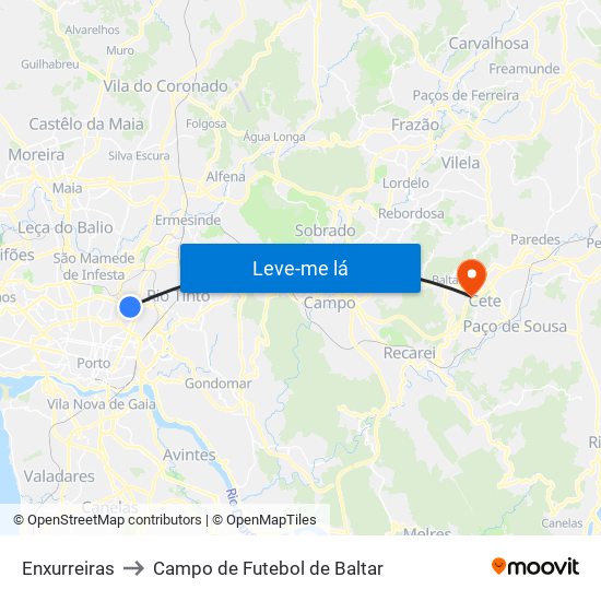 Enxurreiras to Campo de Futebol de Baltar map