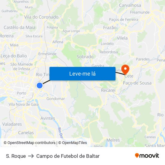S. Roque to Campo de Futebol de Baltar map