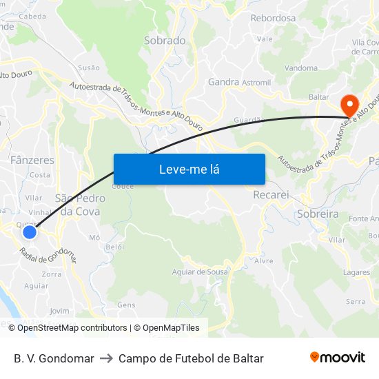 B. V. Gondomar to Campo de Futebol de Baltar map