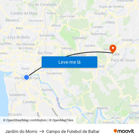 Jardim do Morro to Campo de Futebol de Baltar map