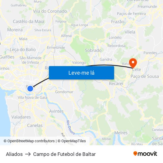 Aliados to Campo de Futebol de Baltar map