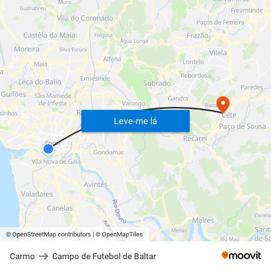 Carmo to Campo de Futebol de Baltar map