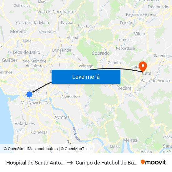 Hospital de Santo António to Campo de Futebol de Baltar map