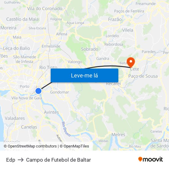 Edp to Campo de Futebol de Baltar map