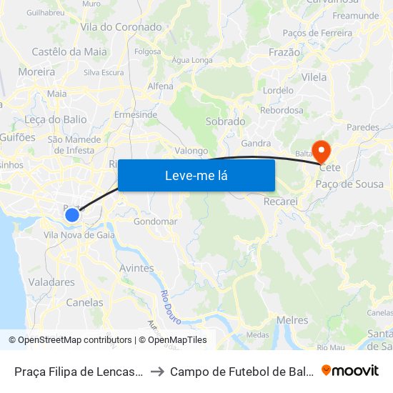Praça Filipa de Lencastre to Campo de Futebol de Baltar map