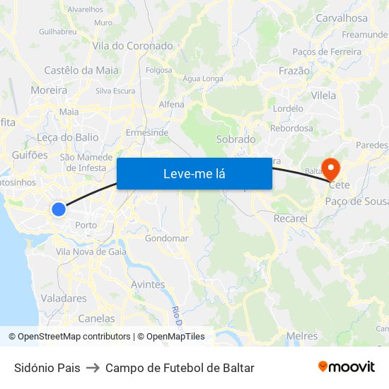 Sidónio Pais to Campo de Futebol de Baltar map
