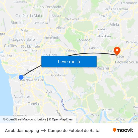 Arrábidashopping to Campo de Futebol de Baltar map